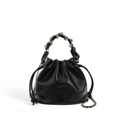 Women's Leather Drawstring Crossbody Bucket Bag
