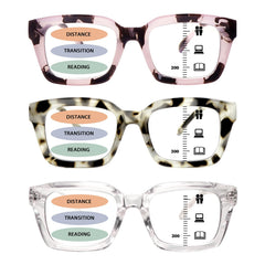 LIRBBUR 3 Pack Progressive Multifocal Reading Glasses for Women Men Oprah style Blue Light Blocking Spring Hinger Readers (3 Pack Mix Color 2.00 x)