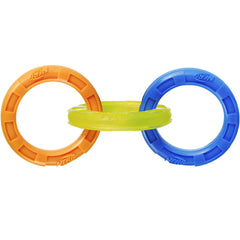 Nerf Dog Multi-Ring Tuff Tug Dog Toy Lightweight Durable and Water Resistant 4 Inch Diameter for Medium/Large Breeds Single Unit Blue Orange Green