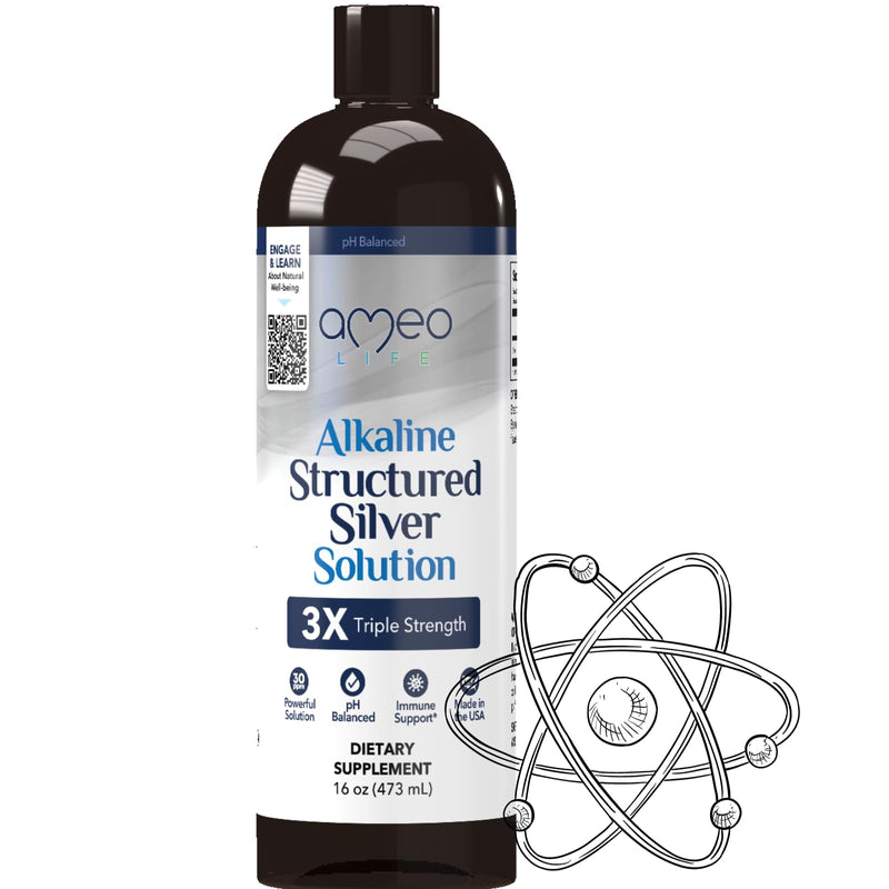 Ameo Life Colloidal Silver Liquid 30 PPM - Alkaline Structured Silver Water for Daily Immune Support & Gut Health pH Balanced Colloidal Silver 30ppm Solution 16 oz