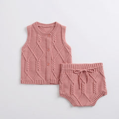 Cotton Knit Cable Vest Set with Shorts for Newborns
