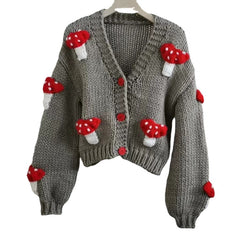 2022 Women's Loose Sweet 3D Mushroom Cardigan Sweater