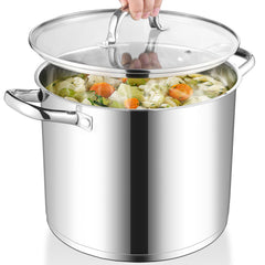 Herogo 12-Quart 18/10 Stainless Steel Stock Pot with Lid Large Heavy Duty Soup Pot Compatible with Electric Gas Induction and Gas Cooktops Dishwasher Safe