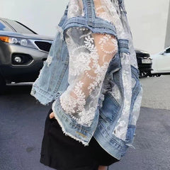 2023 MLB Denim Jacket with Embroidery and Lace Details