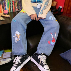 SpongeBob SquarePants Cartoon Style Loose Hip-Hop Jeans