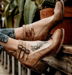 Rubber Sole Chunky Heel Boots with Metal Buckle