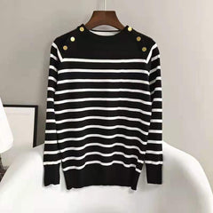 Women's Chic Striped Spandex Autumn Casual Sweater