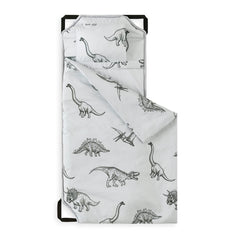 Wake In Cloud - Cot Nap Mat with Pillow and Blanket for Toddler Kids Boys Girls in Daycare Kindergarten Preschool Pre K with Elastic Corner Straps Dinosaur Dinos Grey