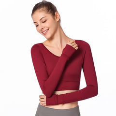 New Women's Long Sleeve Yoga T-Shirt with Cross Back