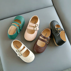 Kids Retro Hollow Leather Loafers - Non-Slip Casual Shoes