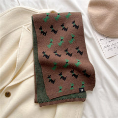 Wool Blend Animal Print Winter Scarf with Bow for Women