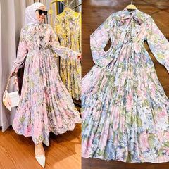 Ruffled Printed Dress for Muslim Malay Indonesian