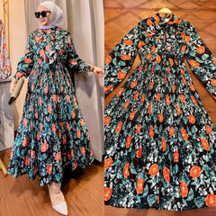 Ruffled Printed Dress for Muslim Malay Indonesian