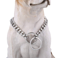 Loveshine Chain Dog Collar High Polished Silver Cuban Link Dog Chain Chain Collar Metal Stainless Steel Heavy Duty Dog Collars for Medium Dogs(15MM 24")