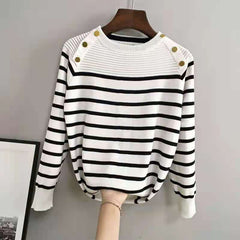Women's Chic Striped Spandex Autumn Casual Sweater