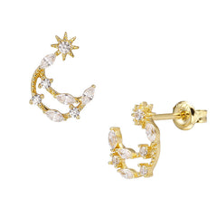 S925 Silver Plated 14K Gold Moon Zirconia Earrings