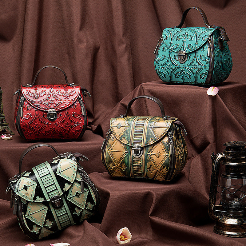 Vintage Embossed Leather Women's Shoulder Bag