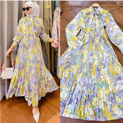 Ruffled Printed Dress for Muslim Malay Indonesian
