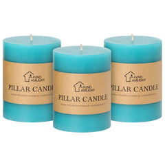 3x4 Inch Blue Pillar Candles Set of 3 - Decorative Unscented Pillar Candles Long Burning Dripless Candles for Home Table Decor Smokeless Large Pillar Candles for Wedding Dinner Party Rustic Decor