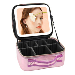 RRtide Travel Makeup Bag with Light up Mirror Makeup Case with Mirror and Lights with Detachable 10X Magnifying Mirror Adjustable Dividers Golden Rose