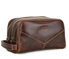 Genuine Leather Men's Toiletry Bag - Vintage Style (One Piece)