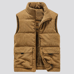 Men's Corduroy Vest with Pockets and Thick Lining