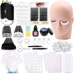 Eyelash Kit for Lash Extension Lash Tech Supplies with Mannequin Practice Head Lash Cluster Lash Extension Glue Eyelash Remover Fan Tweezers Lash Training Tools Set for Beginners at Home