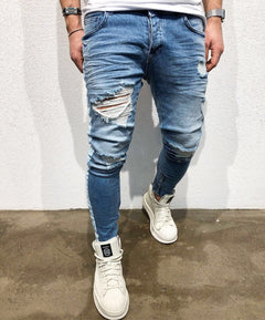 Shredded Slim Leg Stretch-Fit Denim Trousers