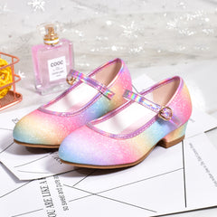 Girls' Round-Toe Leather High Heel Crystal Party Shoes