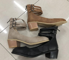 Rubber Sole Chunky Heel Boots with Metal Buckle