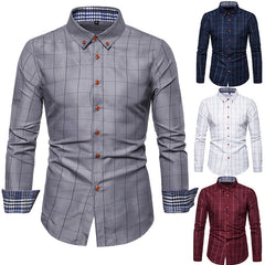 Men's Long Sleeve Plaid Shirt with Square Collar