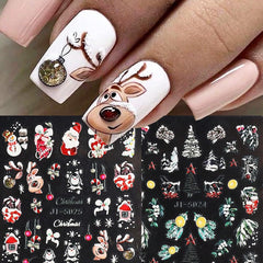 Christmas Nail Stickers Christmas Nail Decals 5D Embossed Self-Adhesive Snowflake Xmas Santa Tree Snowman Reindeer Cute Holiday Stickers for Nail Art Design Stickers Supplies Decor Decorations 2PCS