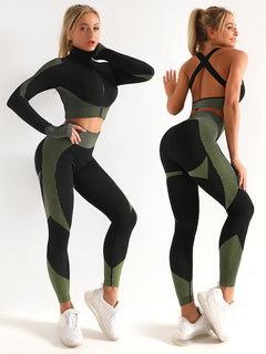 3PCS Women's Seamless Yoga Set - Leggings, Crop Top, Bra