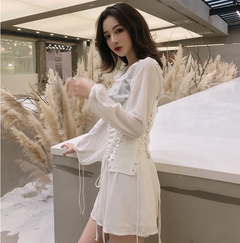 Ruffled Waistband V-Neck Dress