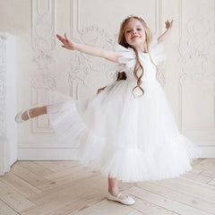 Girls' Birthday Princess Dress with Fluffy Yarn Details