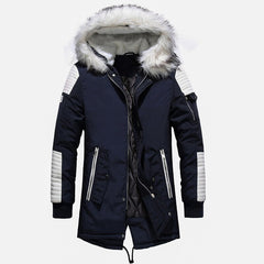 Men's Mid-Length Cotton Jacket with Fur Collar