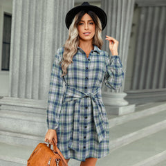 Women's Fashion Plaid Drawstring Waist Dress