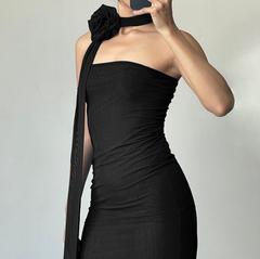 Rose Ribbon High Waist Bust Tight Skirt