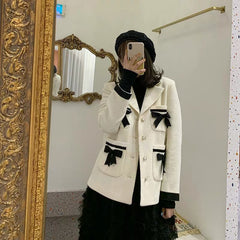 Chic Bow Knot Wool Coat for Winter - Youthful Design