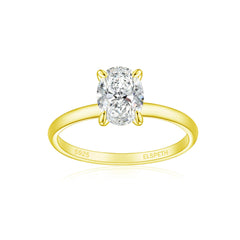 Elspeth 925 Sterling Silver Oval Engagement Rings 1.5CT Oval Cut Solitaire Cubic Zirconia Yellow Gold Wedding Promise Rings for Women Size 8.5