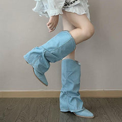 Retro High-Top Pointed Boots for Women 2024