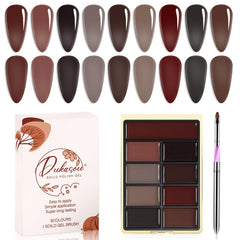 DUKASOU Solid Gel Nail Polish Set Autumn wind 9 Colors Gel Polish Manicure Palette Set Brown Tiny Solid Cream Nail Gel Polish for Salon DIY with Pro Nail Brush