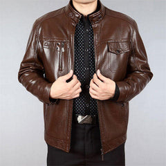 Middle Aged Men's Fashion PU Leather Jacket