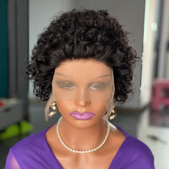 Curly Pixie Cut Lace Wig - Human Hair Short Cap