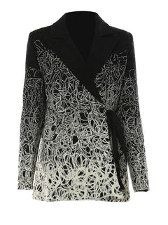 Women’s Black Embroidered Plus Size Blazer Jacket