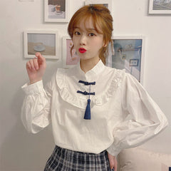 Korean Women's Casual Long Sleeve White Shirt