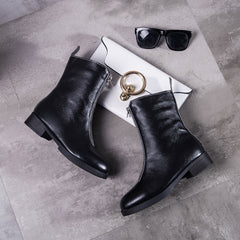 Leather Mid-Calf Martin Boots with Thick Lining