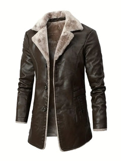 Plus Size Men's Faux Leather Business Coat for Winter