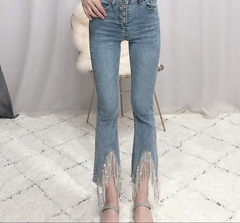 High-Waisted Chain Tassel Flare Pants