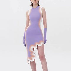 2024 Gradient Irregular Wave Hem Knitted Dress